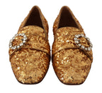 Gold Sequin Crystal Flat Women Loafers Shoes