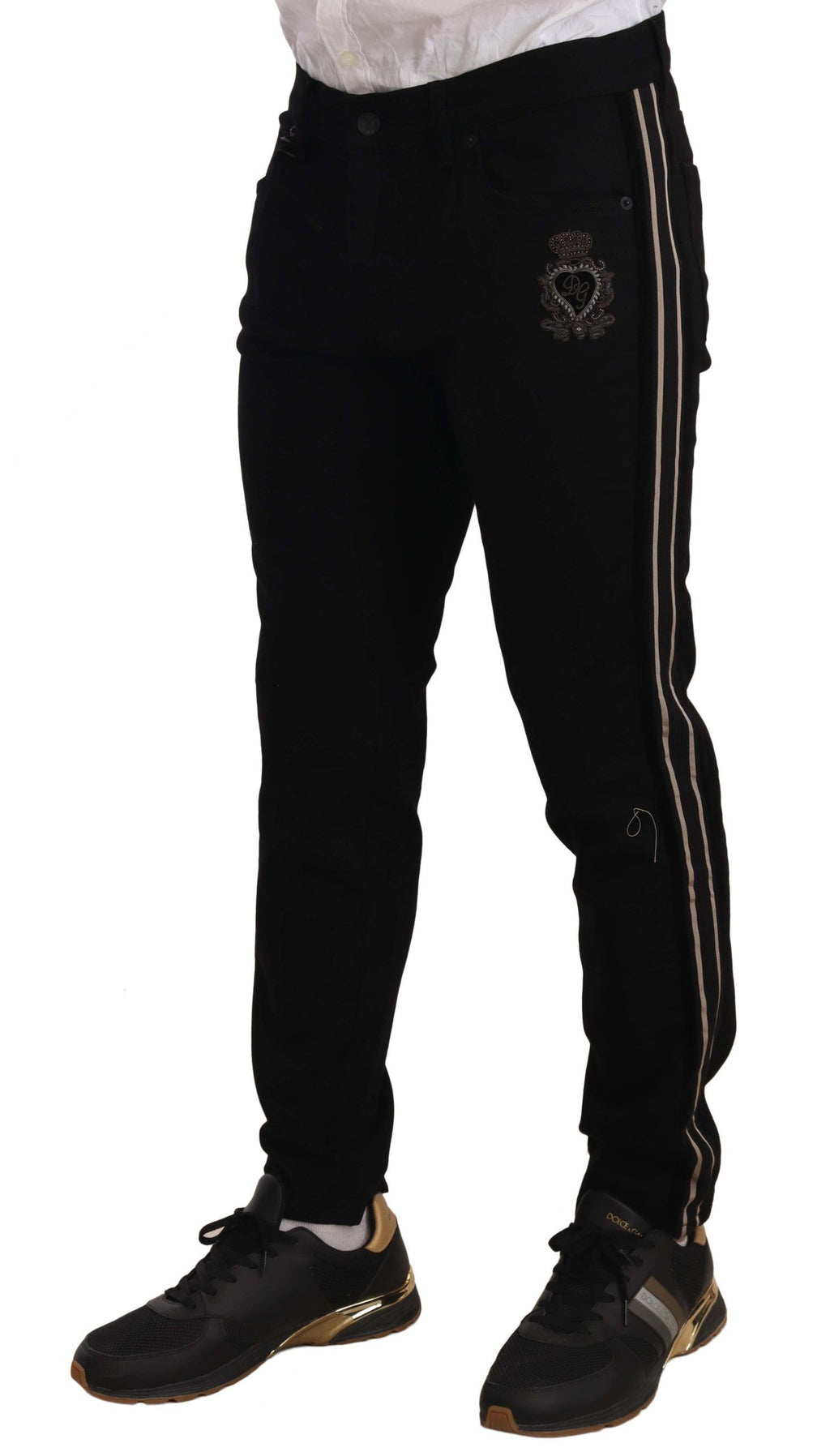 Black Skinny Fit Denim Side Band Jeans Pant