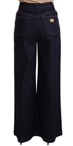 Dark Blue Crystal Embellished Flare Jeans