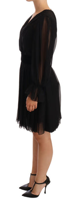 Black Mesh Pleated Mini Silk Stretch Dress