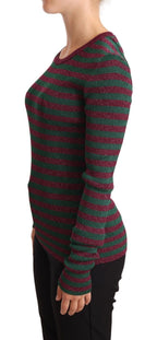 Multicolor Striped Crew Neck Pullover Sweater