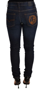 Dark Blue Cotton Low Waist Skinny Denim Jeans