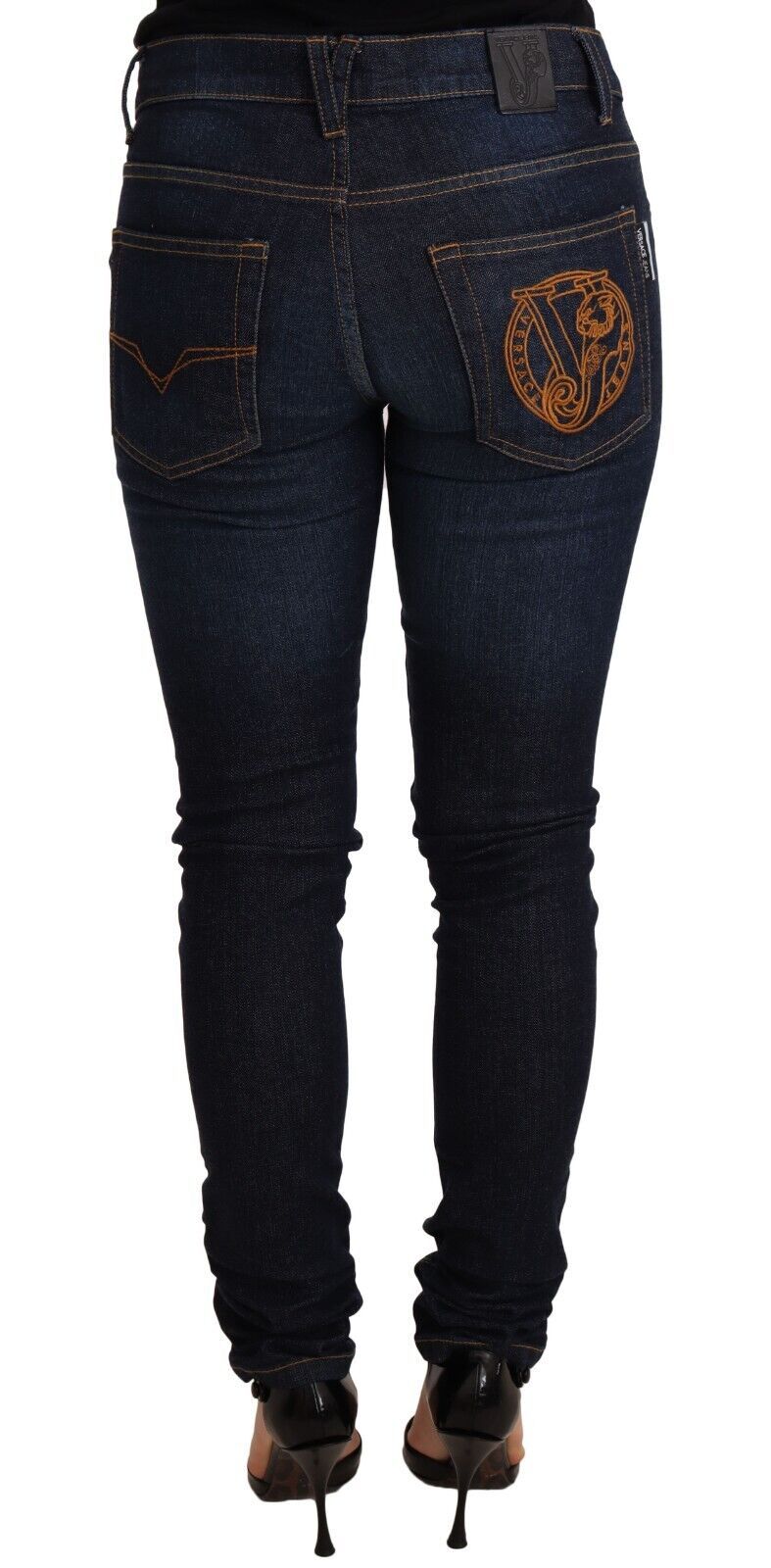 Dark Blue Cotton Low Waist Skinny Denim Jeans