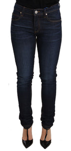 Dark Blue Cotton Low Waist Skinny Denim Jeans