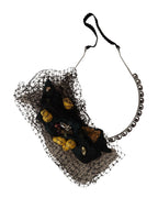 Silver Tiara Crystals Fruits Black Mesh Diadem Headband