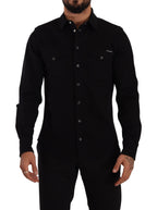 Black Slim Cotton Denim Stretch Shirt