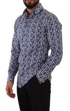 Blue Logo Mania Slim Fit Cotton Shirt