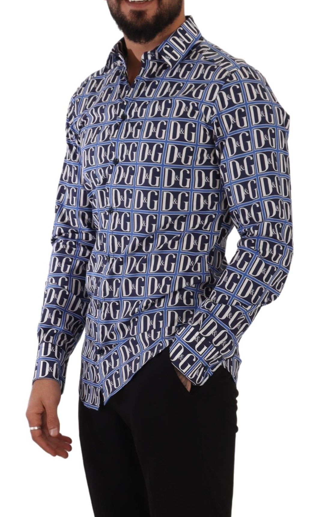 Blue Logo Mania Slim Fit Cotton Shirt