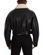 Black Leather Shearling Biker Coat Jacket