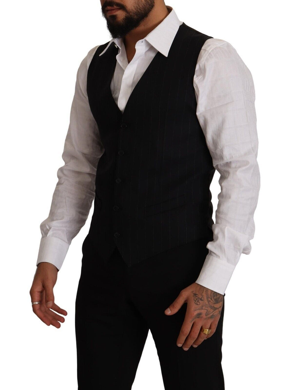 Blue Striped Wool Stretch Waistcoat Vest