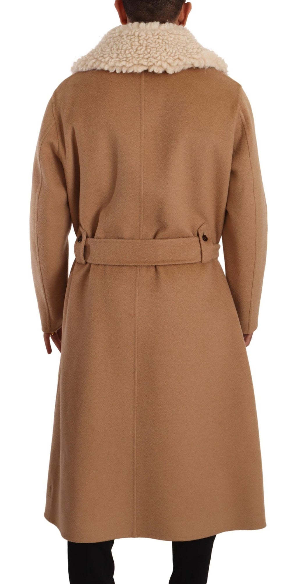 Beige Camel Skin Cashmere Shearling Overcoat Jacket