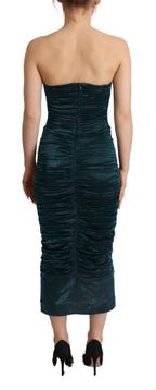 Turquoise Bustier Bodice Draped Midi Dress.