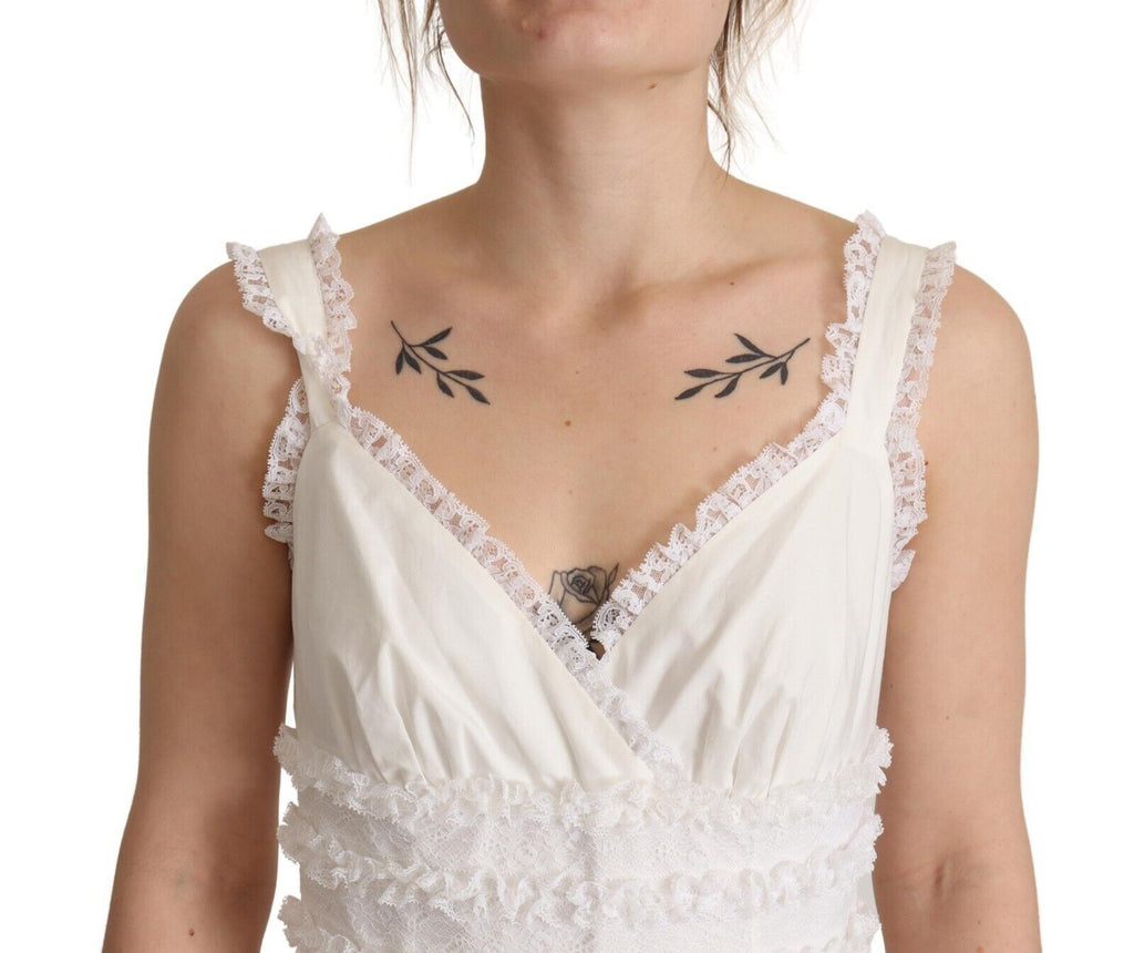 White Cotton Tiered Long Maxi A-line Dress