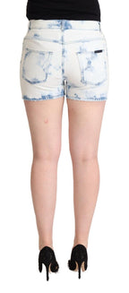 White Blue Dye Cotton Mid Waist Denim Shorts