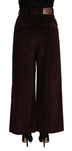 Brown Cotton High Waist Trouser Wide Leg Pants