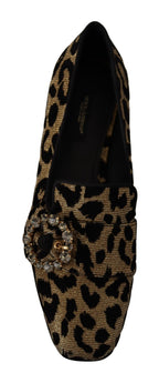 Gold Leopard Print Crystals Loafers Shoes