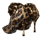 Gold Leopard Sequins Heels Boots Shoes