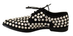 Black Leather Crystals Lace Up Formal Shoes