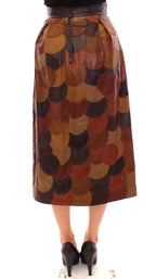 Brown Patchwork Leather Straight Skirt