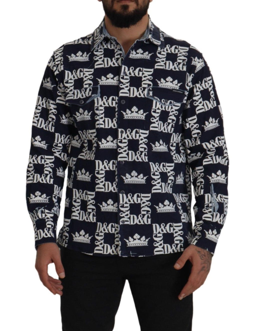 Blue Denim Stretch DG Crown Logo Casual Shirt