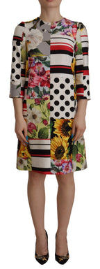 Multicolor Charmeuse Floral Sheath Jaquard Pachwork Dress