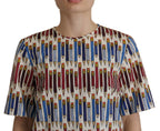 White Pencil Print Cotton T-shirt Blouse