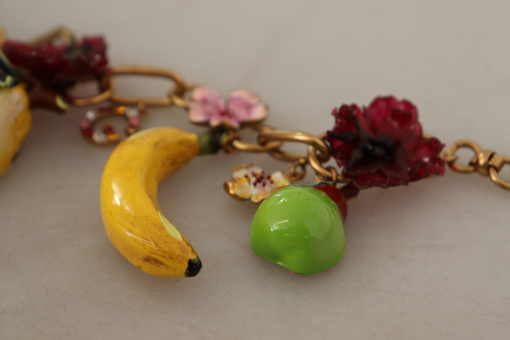 Gold Brass Sicily Fruits Roses Statement Necklace