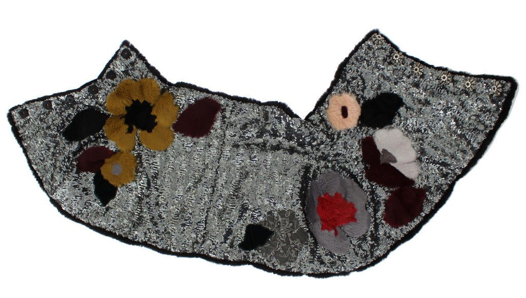 Silver Sequined Floral Weasel Fur Shoulder Scarf Wrap