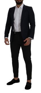 Blue Wool Single Breasted Coat Blazer