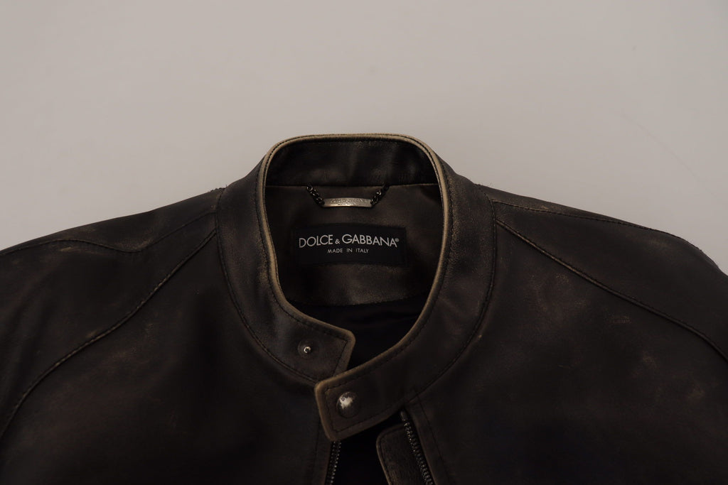 Black Leather Zipper Biker Coat Jacket