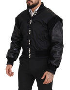 Black Nylon Crystals Coat Buttons Jacket