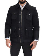 Black Wool Collared Full Zip Jacket