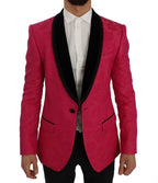 Pink Floral Brocade Slim Blazer Jacket