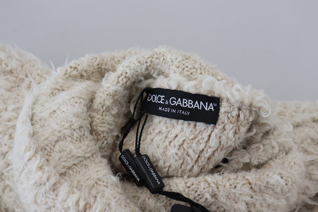 Cream Wool Knit Turtleneck Pullover Sweater