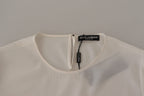 White Silk DG Logo Embroidered Long Sleeves Blouse