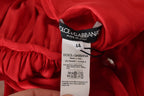 Red Button Down Belted Midi Satin Silk Dress