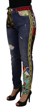 Blue Patchwork High Waist Denim Jeans