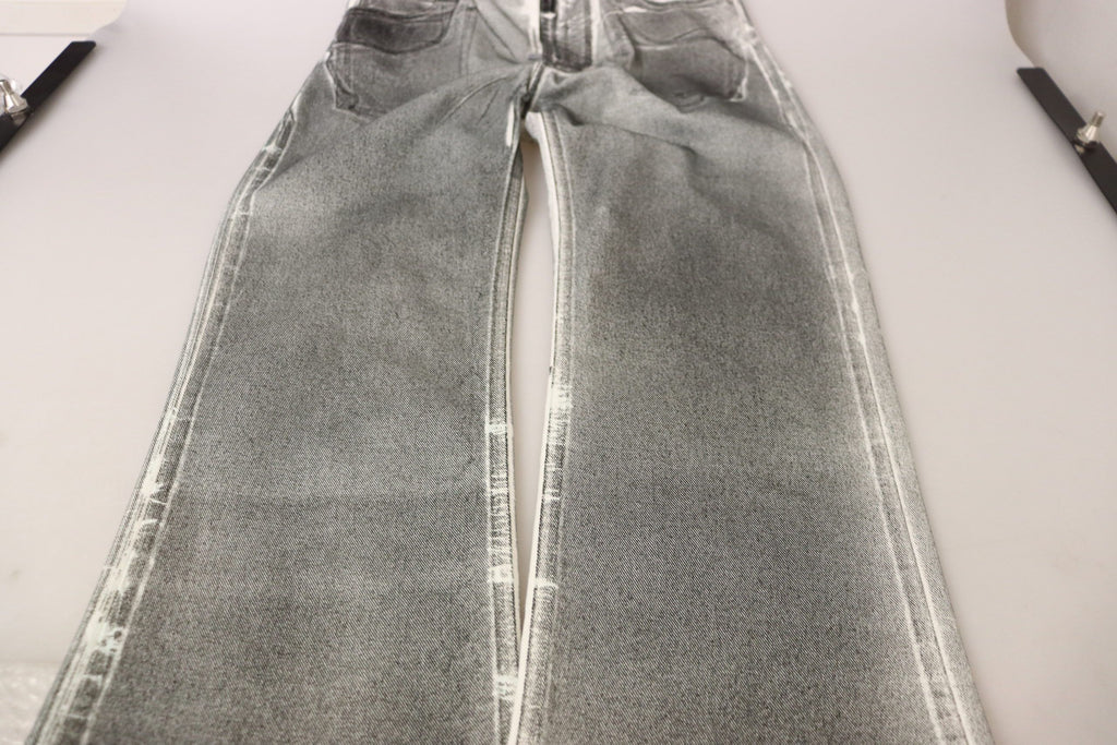 Grey Washed High Waist Denim Pants Cotton Jeans