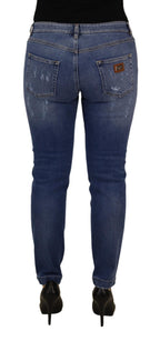 Blue Washed Cotton Skinny Low Waist Denim Jeans