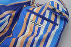 Blue Striped Silk Cotton Slim Trousers Pants