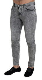 Gray Slim Fit Wash Stretch Cotton Denim Jeans