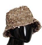Gold Silk Sequin Embellished Designer Brim Bucket Hat