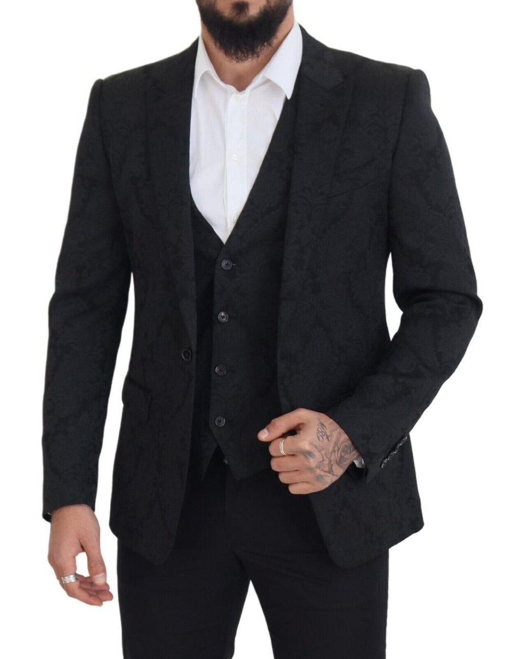Black Floral Brocade 2 Piece MARTINI Suit