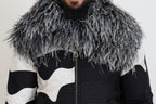 Black White Fur Shearling Full Zip Jacket