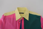 Multicolor Patchwork Silk Button Down Shirt