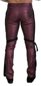 Magenta Cotton Men Casual Harness Denim Jeans