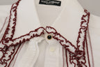 White Lace Long Sleeves Ruffle Collar Top