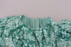 Blue Sequined Pleated Aline Midi Nylon Dress