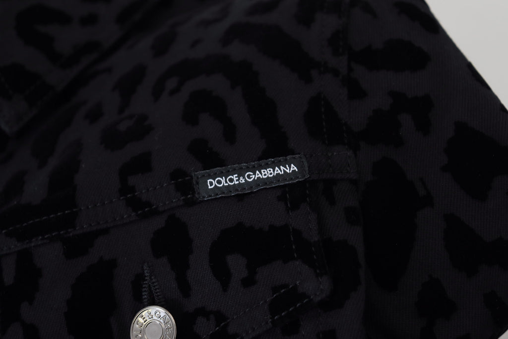 Black Leopard Long Sleeve Denim Cotton Jacket