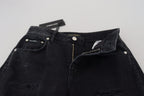 Black Cotton Tattered High Waist Denim Jeans